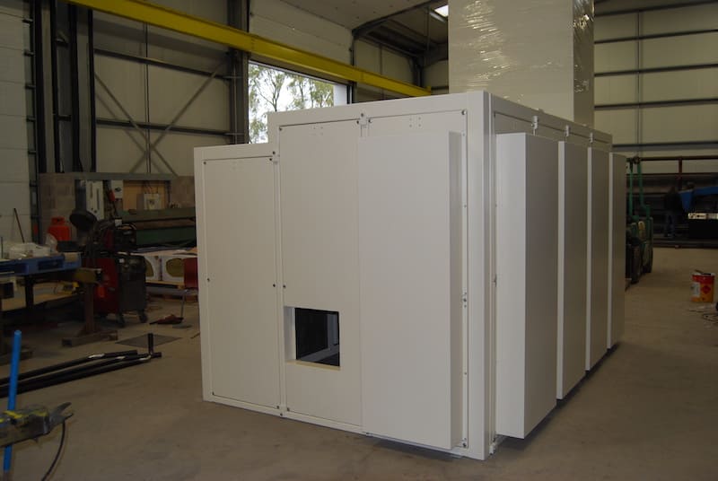 Acoustic enclosure for the process industry- The completed acoustic enclosure fully powder coated and ready to go