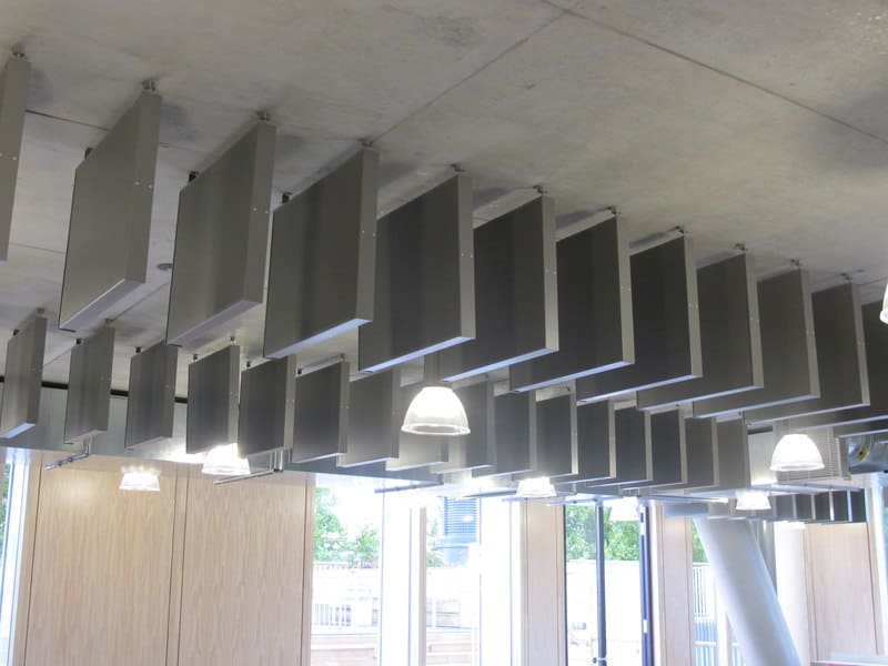 Acoustic hanging ceiling baffles with photo by David-Hawgood