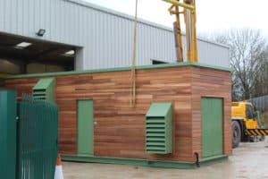 The acoustic plant rooms leaves the factory ready for transportation to Aberdeen