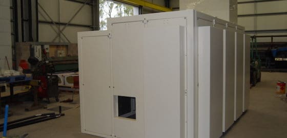 Acoustic enclosure for the process industry- The completed acoustic enclosure fully powder coated and ready to go