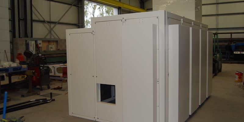 Acoustic enclosure for the process industry- The completed acoustic enclosure fully powder coated and ready to go