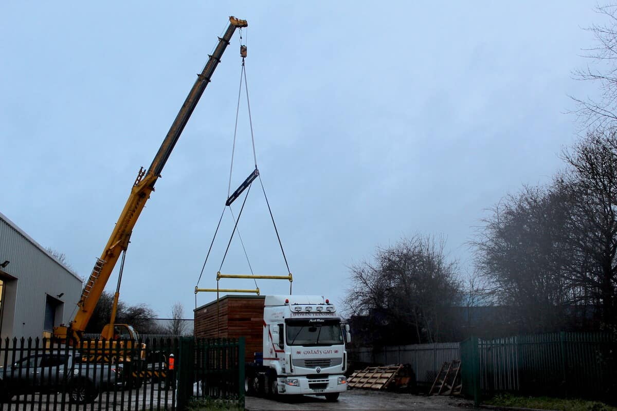 Lifted aboard the delivery vehicle for it's drive north