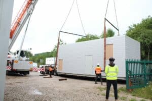 The lift is complete and the acoustic plant room is loaded