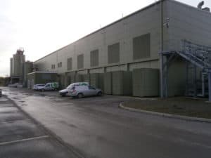 Wider view of Davyhulme Waste Water treatment Works Acoustic Enclosure for Clarke Energy